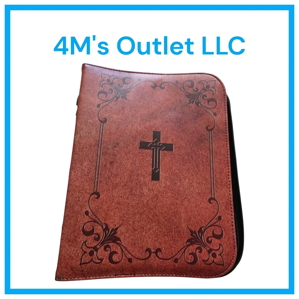Brown Faux Leather Bible Cover with Cross Design